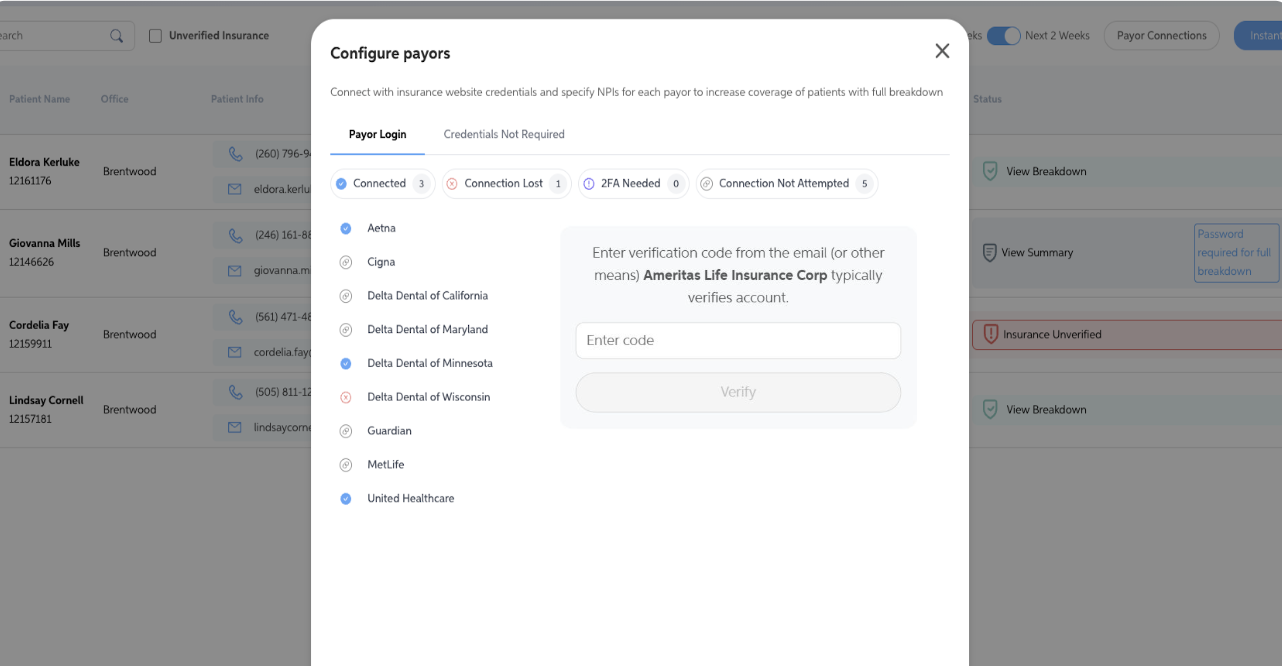 Establishing Payor Connections
